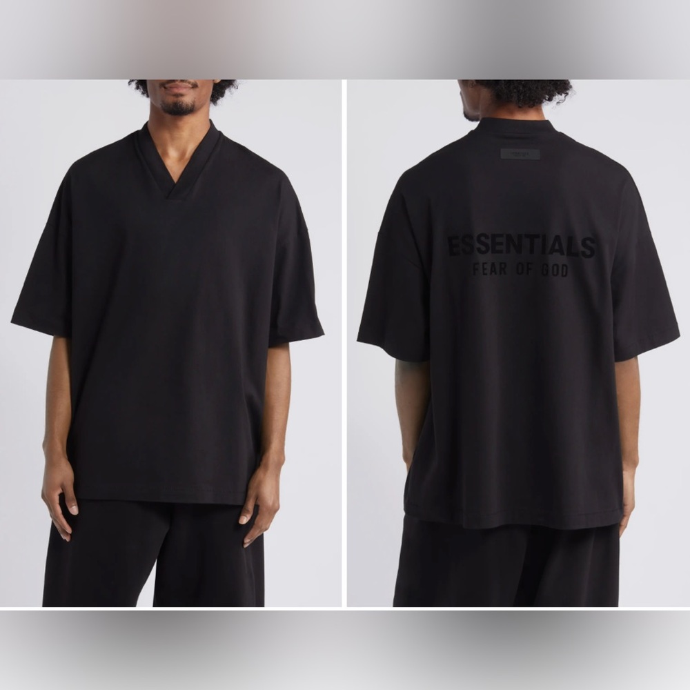 Fear of God ESSENTIALS Oversize V-Neck T-Shirt in Black LARGE NWT